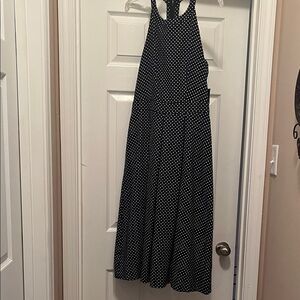 Navy Blue and White Polka Dot Halter Dress